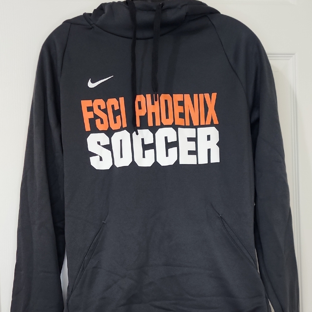 Nike Dark Gray Hoodie with Orange and White Print
